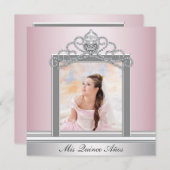 Roze Tiara Roze Foto Quinceanera Kaart (Voorkant / Achterkant)