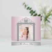 Roze Tiara Roze Foto Quinceanera Kaart (Staand voorkant)