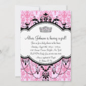 Roze Tiara Roze Zwart Damask Baby shower Kaart (Achterkant)