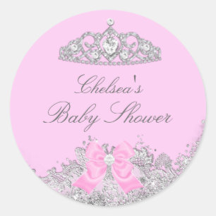 Roze Tiara & Strik Baby Shower Sticker