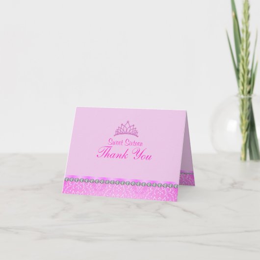 Roze Tiara sweet16 Bedankt kaart (Voorkant)