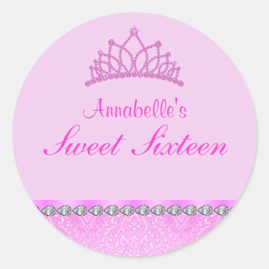 Roze Tiara Sweet16 Sticker (Voorkant)