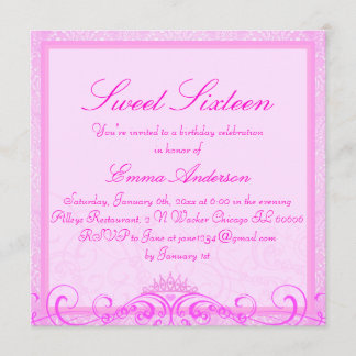 Roze Tiara Sweet Sixteen Uitnodiging