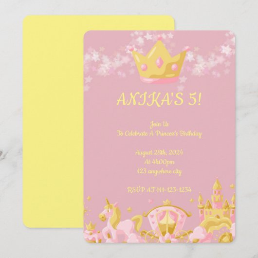 Roze tiara voor prinsessen kaart (Voorkant / Achterkant)