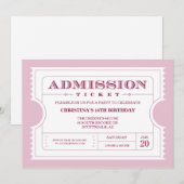 Roze Ticket Party-uitnodiging Kaart (Voorkant / Achterkant)