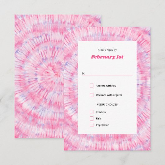 Roze Tie Dye Bat Mitzvah Response Kaart (Voorkant / Achterkant)