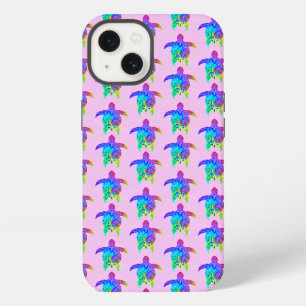 Roze Tie Dye Eiland Tribale Schildpadden iPhone 13 Hoesje