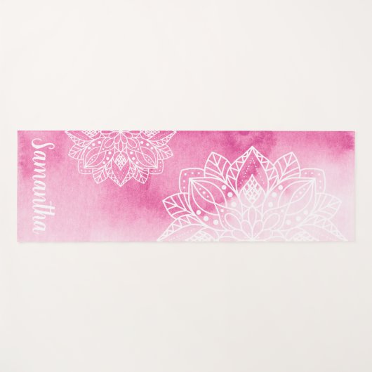 Roze Tie Dye en Witte Mandala Bloemen Aangepaste n Yogamat (Voorkant (horizontaal))