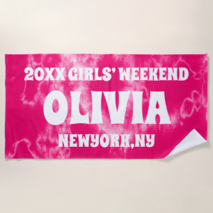 Roze Tie Dye Meisjes Weekend Persoonlijke Naam Strandlaken