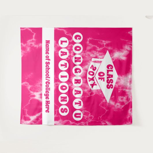 Roze Tie Dye School Reunion Afstuderen Banner Wandkleed (Voorkant (horizontaal))