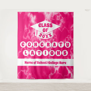Roze Tie Dye School Reunion Afstuderen Banner Wandkleed