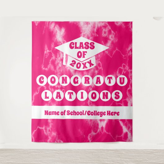 Roze Tie Dye School Reunion Afstuderen Banner Wandkleed (Voorkant)