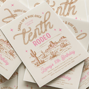 Roze Tiende Rodeo Verjaardagsuitnodiging Kaart