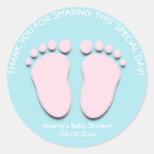Roze Tiffany Feet Baby shower Favor Bedankt Meisje Ronde Sticker