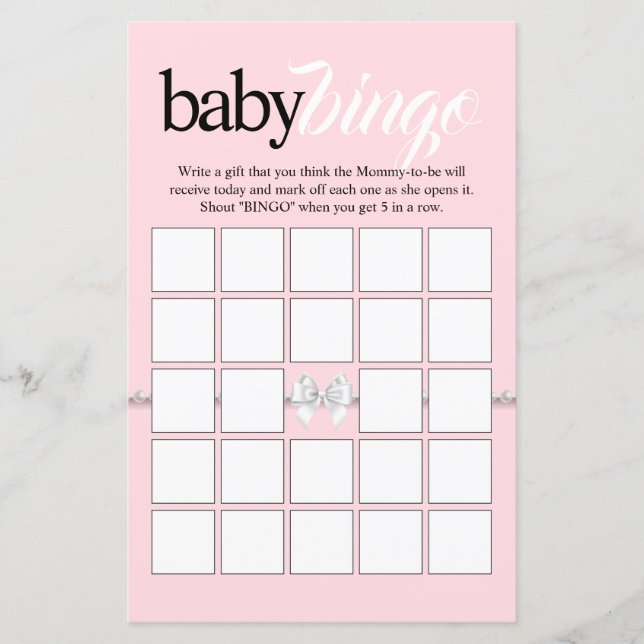 Roze Tiffany Theme Baby Bingo Baby shower Spel (Voorkant)