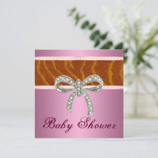 Roze Tiger Diamond Bow Baby shower Kaart (Staand voorkant)