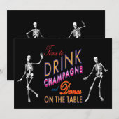 Roze Tijd om Champagne Halloween Uitnodiging te Dr (Voorkant / Achterkant)