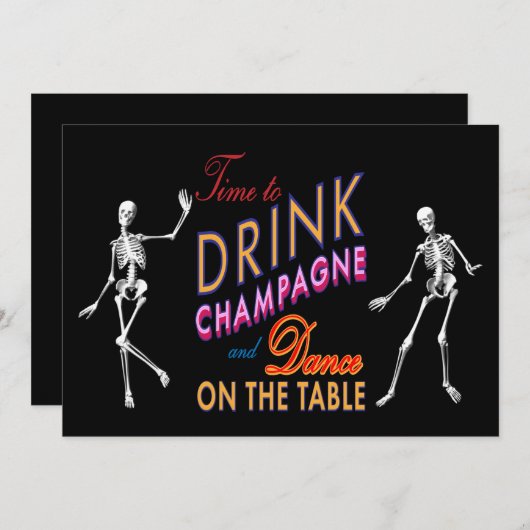 Roze Tijd om Champagne Halloween Uitnodiging te Dr (Voorkant / Achterkant)