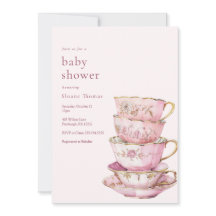 Roze Tijd voor Thee Baby shower Uitnodiging