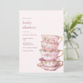 Roze Tijd voor Thee Baby shower Uitnodiging (Staand voorkant)