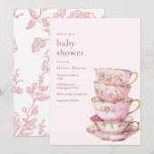 Roze Tijd voor Thee Baby shower Uitnodiging (Voorkant / Achterkant)