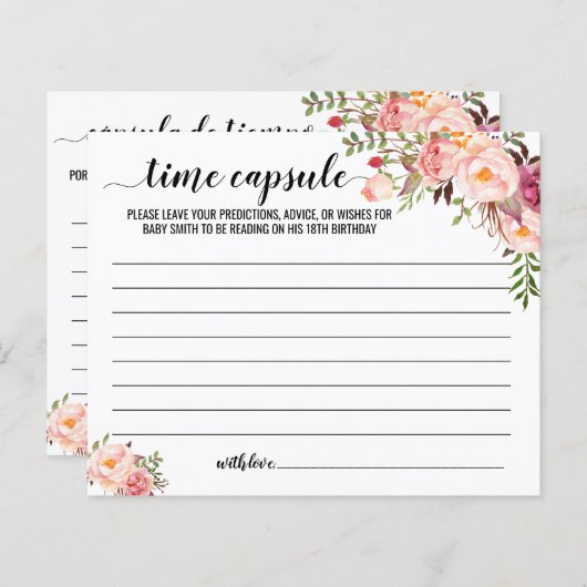 Roze tijdcapsule advies voor tweetalige baby kaart (Voorkant / Achterkant)