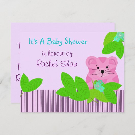 Roze tijger Baby shower Uitnodiging (Voorkant / Achterkant)