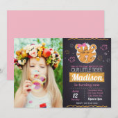Roze tijger - Birthday - uitnodiging met foto (Voorkant / Achterkant)