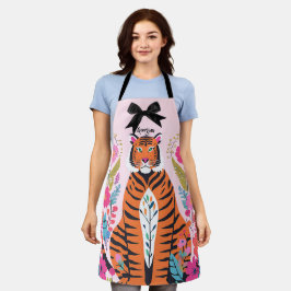 Roze Tijger Bloemboog Esthetische Chic Artistieke Schort