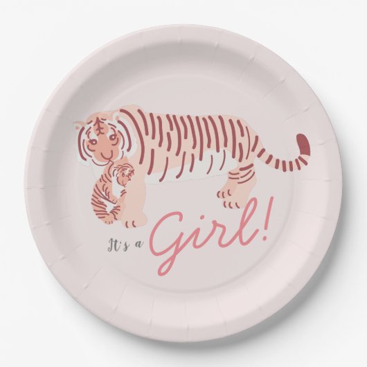 Roze Tijger & Cub Meisje Baby shower Papier Bord (Voorkant)
