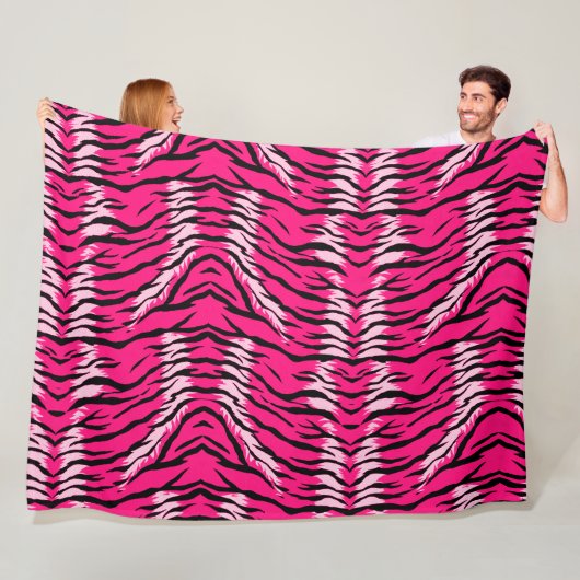 Roze Tijger Dier Huid Patroon Ontwerp Fleece Deken (In situ)