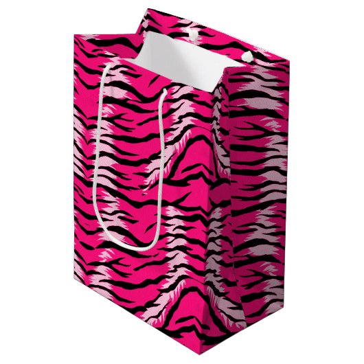 Roze Tijger Dier Huid Patroon Ontwerp Medium Cadeauzakje (Voorkant Gekanteld)