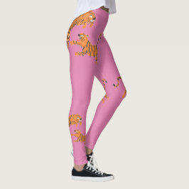 Roze Tijger Dierprint Patroon Ontwerp Leggings