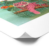 Roze Tijger en Papegaai Tropisch Oerwoud Art Print (Hoek)