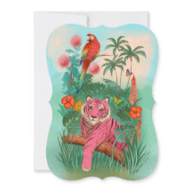 Roze Tijger en Papegaai Tropisch Oerwoud Blank