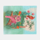 Roze Tijger en Papegaai Tropisch Oerwoud Fleece Deken (Voorkant (Horizontaal))