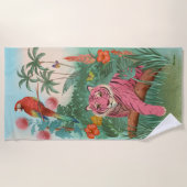 Roze Tijger en Papegaai Tropisch Oerwoud Strandlaken (Voorkant)