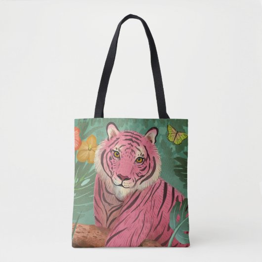 Roze Tijger en Papegaai Tropisch Oerwoud Tote Bag (Voorkant)