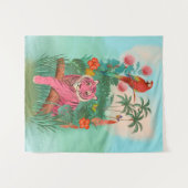 Roze Tijger en Papegaai Tropisch Oerwoud Wandkleed (Voorkant (horizontaal))