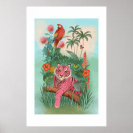 Roze Tijger en Papegaai Tropische Extra Grote Prin Poster