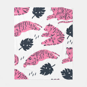Roze tijger ligt in verschillende posities. Tropis Fleece Deken