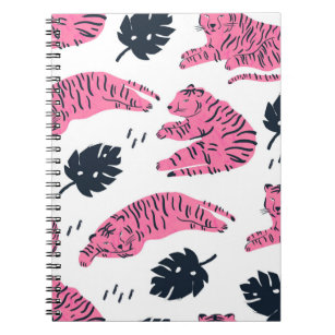 Roze tijger ligt in verschillende posities. Tropis Notitieboek