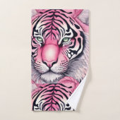 Roze tijger, tijgergezicht. bad handdoek (Handdoek)