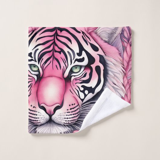 Roze tijger, tijgergezicht. bad handdoek (Wasdoekje)