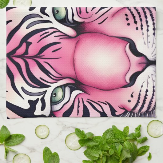 Roze tijger, tijgergezicht theedoek (Gevouwen)