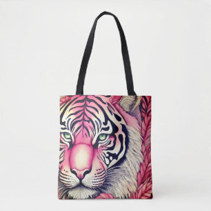Roze tijger, tijgergezicht tote bag