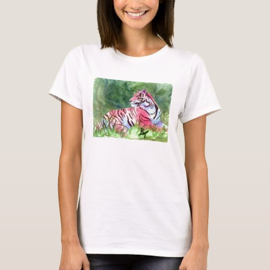 Roze tijgerdames overhemd t-shirt (Voorkant)
