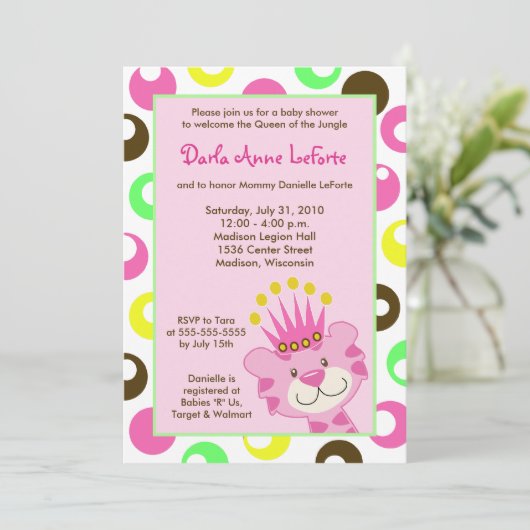 Roze tijgerkoningin van het Oerwoud 5x7 Baby showe Kaart (Staand voorkant)
