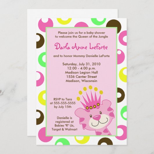 Roze tijgerkoningin van het Oerwoud 5x7 Baby showe Kaart (Voorkant / Achterkant)
