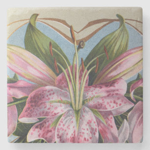 Roze Tijgerlelie Botanische Bloemstuk Vintage Stenen Onderzetter